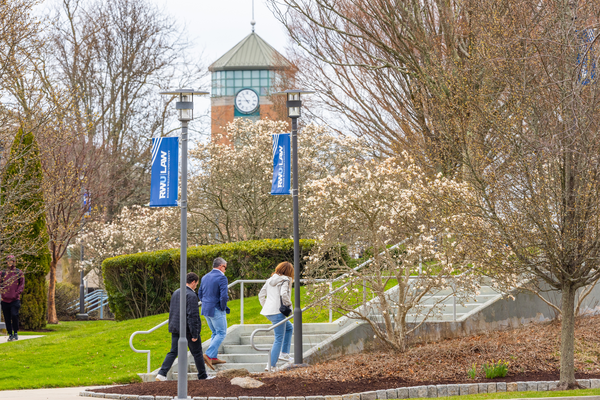 Spring shot of steps leading up to RWU Law building