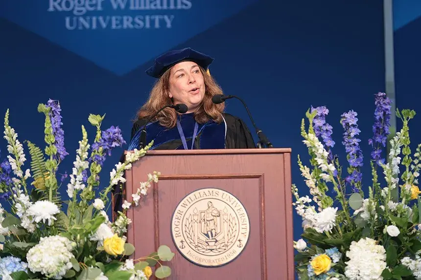 Becky Spritz, Associate Provost for Academic Affairs addresses the crowd